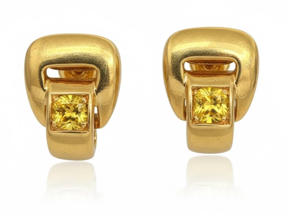 18K Yellow Gold Hermes Yellow Sapphire Earrings 47